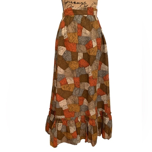 Vintage Union Made Geometric Print Maxi Shirt Ruffle Hem XXS - Picture 4 of 8